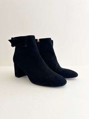 Kate Spade New York Black Suede Bow Detail Block Heel Holly booties